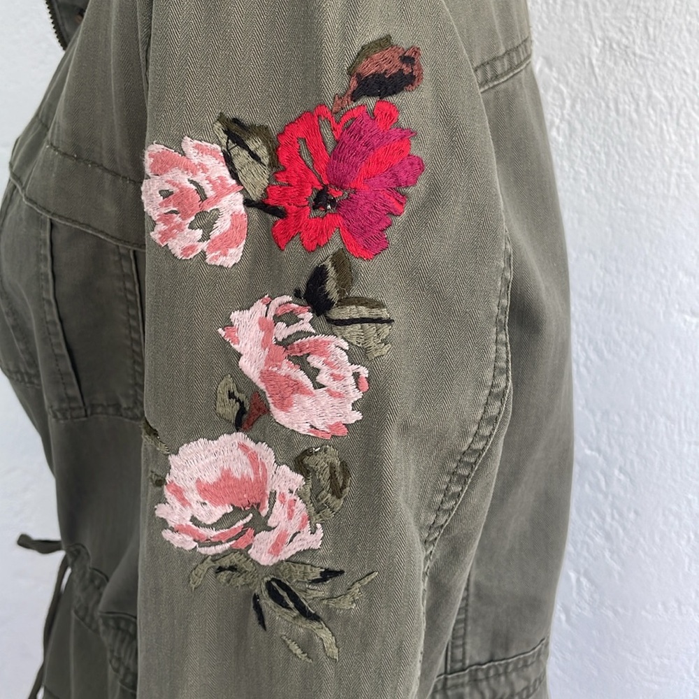 A new day Olive Green & Floral Embroidery Sleeve Cotton Jacket Sz Large - Picture 6 of 9